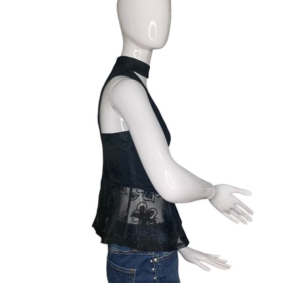 Charlotte Russe Halter Lace Top Black Zipper on back Size S Deep V - Picture 4 of 12